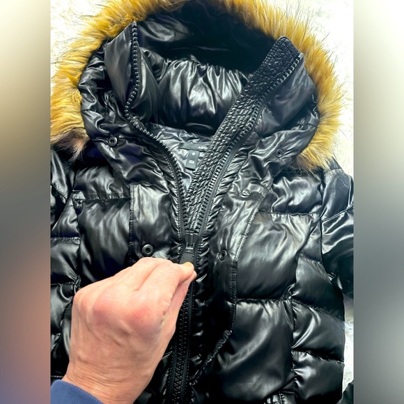 AQUA Jet Black Hooded Down Jacket With Fur Trim Size Small - Picture 8 of 15